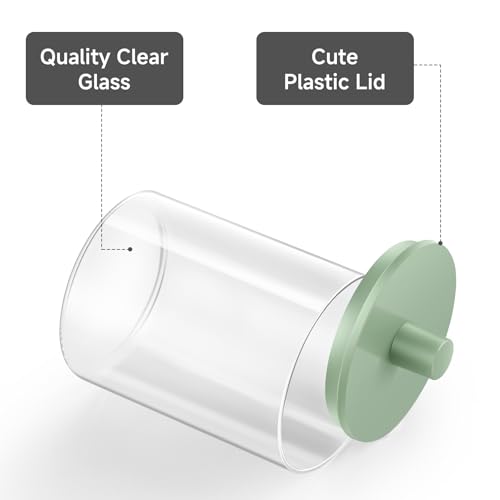 Glass Qtip Holder Dispenser for Bathroom (Green / 2 Pack)