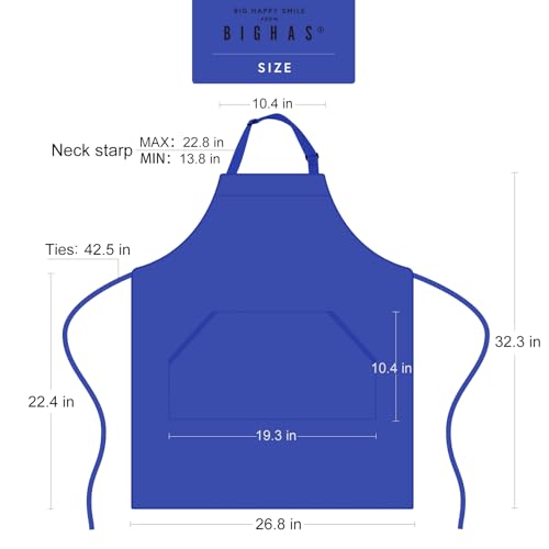 Adjustable Bib Apron with Pocket Extra Long Ties for Women Men (Blue)