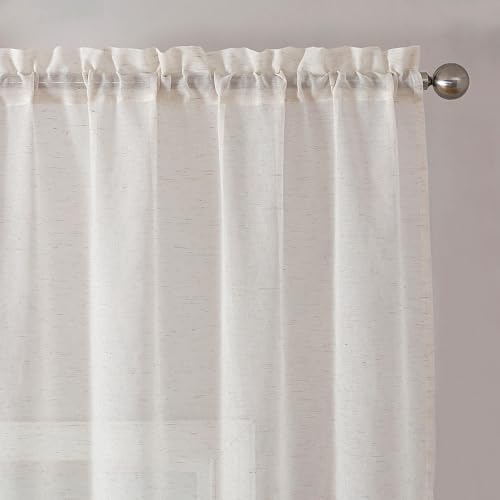 Natural Linen Textured Sheer Curtains 63 Inch Length 2 Panels (Natural / 40"W x 63"L (Pack of 2))