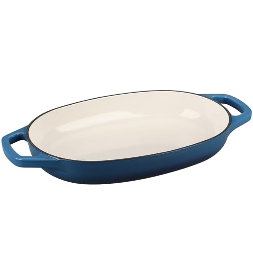 Enameled Cast Iron Oval Dutch Oven Pot with Lid (Lake Blue / 5 Quart)