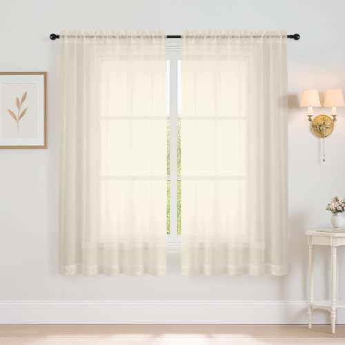 Extra Wide Cream Sheer Curtains for Windows 63 inch Length (59"W x 63"L (Pack of 2) / Cream)