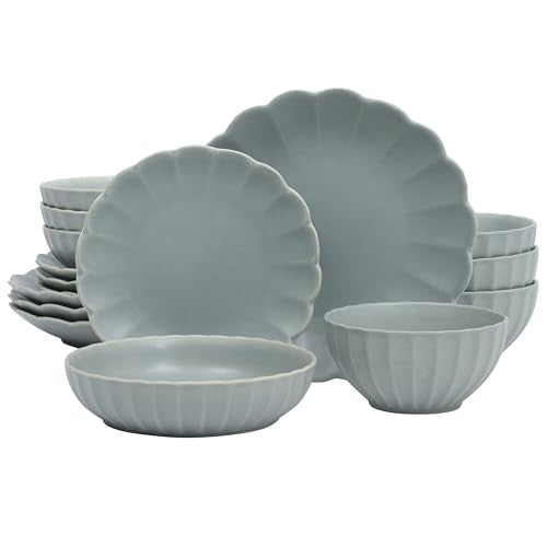 Malibu Shore 16 Piece Scallop Stoneware Reactive Glaze (Blue (Malibu Shore) / Service for 4 (16pcs))