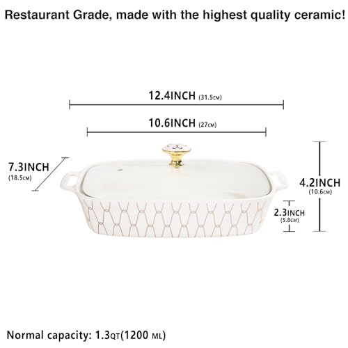 10" x 7" Ceramic Casserole Dish with Glass Lid (White / 12.4 Inch (1.3 qt))