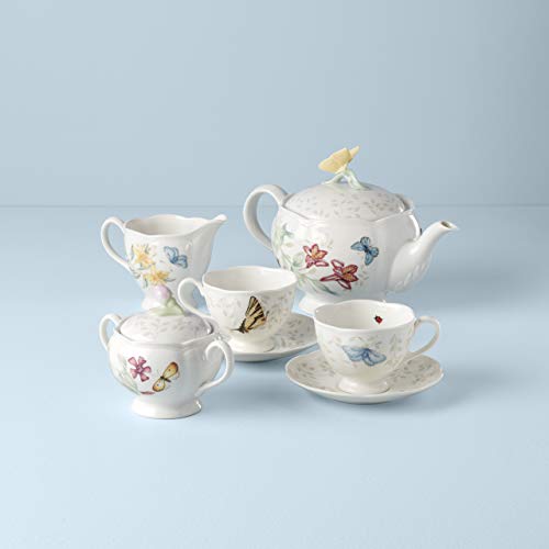 Butterfly Meadow Porcelain Teapot and Tea Cup Set (9-Piece Tea Set)