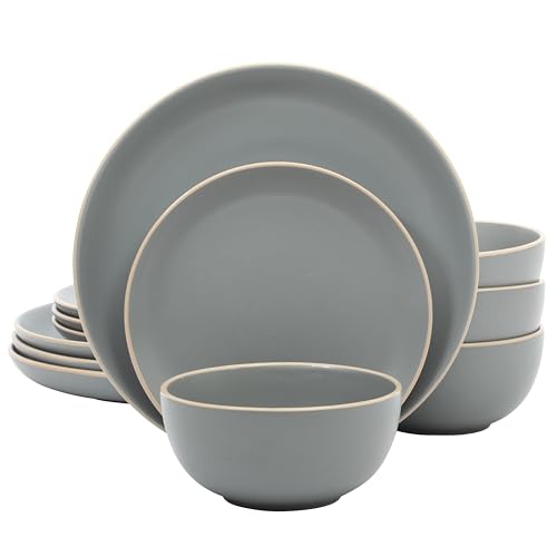 Rockaway 12 Piece Stoneware Dinnerware Set (Service for 4 (12pcs) / Matte Grey (Rockaway))