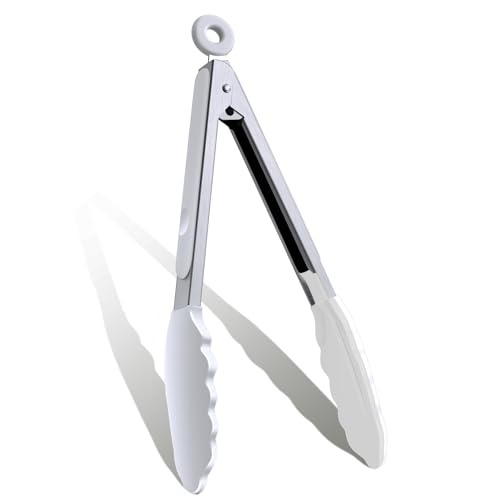 9 Inch Kitchen Tongs (White, 9 Inch)