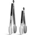 Stainless Steel Cooking Tongs (Metal - Black / 9 + 12 inches)