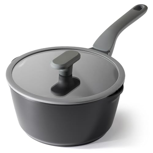 Ceramic Nonstick Saucepan with Lid (3 Quarts / Black Sesame)