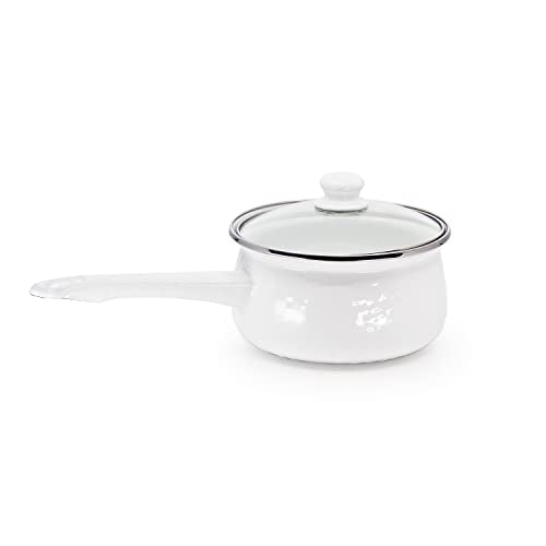 Enamelware Sauce Pan with Handle (Solid White Textured)