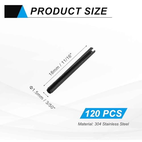 120Pcs Slotted Split Roll Pins 3 (3/50 Inch(1.5mm) Dia. 11/16 Inch(18mm) Length)