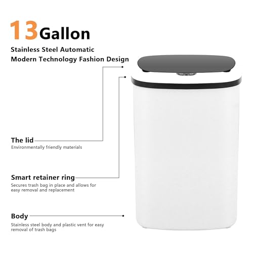 13 Gallon 50 L Kitchen Trash Can with Lid (White / 3 Trash Can)