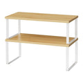 Cabinet Shelf Organizers (2pcs 7.8" D x 15.7" W x 5.31" H / White and Natural Beige)