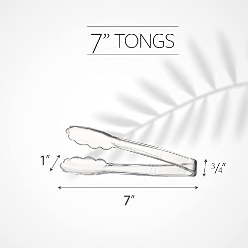 Clear Tongs 7.5'' Inches] Plasticpro 7.5'' Serving Tongs Heavy Duty Reusable Kitchen and BBQ Clear Serving Tong for party's (12 x 7.5'' / Clear)