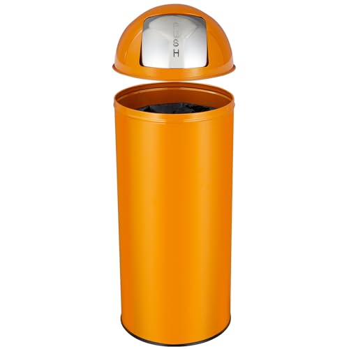 17 Gal 65L Push Lid Trash Can Commercial Grade Heavy Duty Tall Commercial Trash Can Brushed Stainless Steel for Outdoor