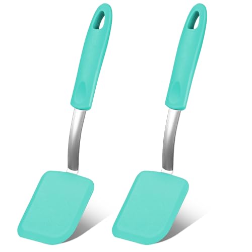 2 Pcs Mini Silicone Cookie Brownie Spatula (Solid Flat / Green)