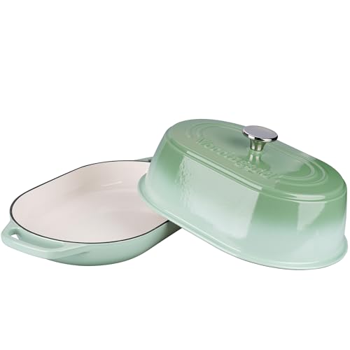 Enameled Cast Iron Dutch Oven Pot with Dome Lid (Green)