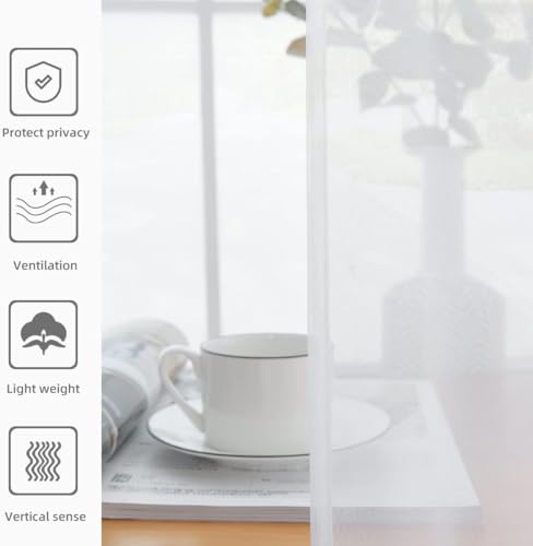 Solid Sheer Rod Pocket Curtain Voile Draperies 2 Panels White Beige Black Grey Coffee 42 Inch Width 63 Inch Long 1 Pair for Kitchen Bedroom Children Living Room Yard (White / 42"W x 63"L (Pack of 2))