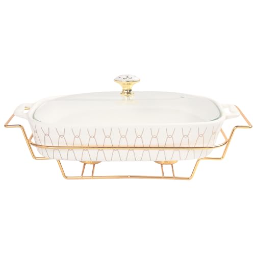 11" x 8" Ceramic Casserole Dish with Glass Lid and Rack (White with rack / 14.4 Inch (1.6 qt))