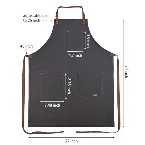 Cooking Apron for Men Women with Pockets & Towel Loop (Dark Grey)