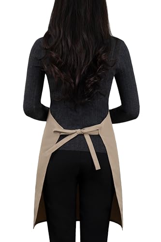 Apron for Men Women with Adjustable Straps and Large Pockets (Beige)