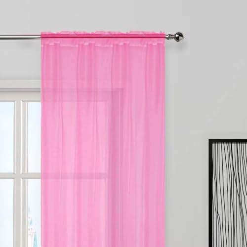 Basic Rod Pocket Sheer Voile Window Curtain Panels Pink 1 Pair 2 Panels 60 Width 108 Inch Long for Kitchen Bedroom Children Living Room Yard（Pink (Pink / 60"W x 108"L (Pack of 2))