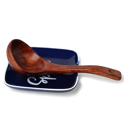 Farmhouse Ceramic 4.75 Inch Spoon Rest for Kitchen (Navy)