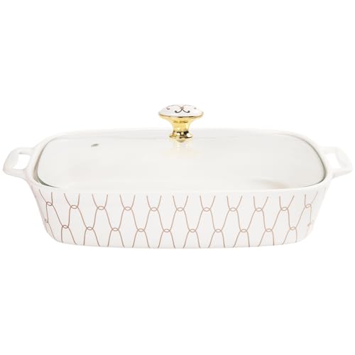 10" x 7" Ceramic Casserole Dish with Glass Lid (White / 12.4 Inch (1.3 qt))