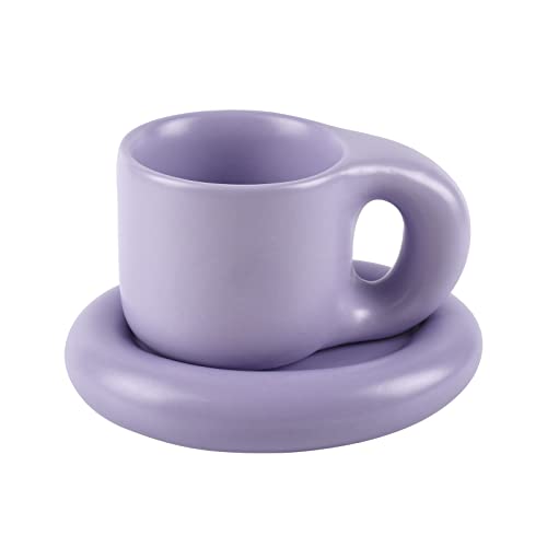 Ceramic Coffee Chubby Mug Saucer Set (Light Purple)
