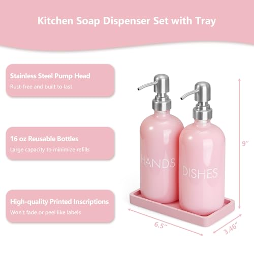 Pink Glass Dish and Hand Soap Dispenser Set (Pink)
