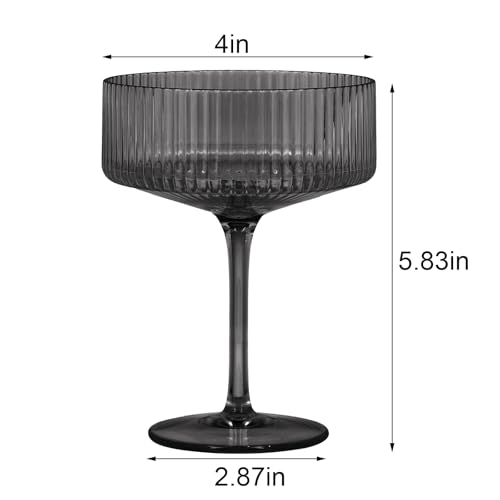24 Pieces Martini Glasses 10.5oz Plasitc Ribbed Coupe Glasses Champagne Shatterproof Acrylic Vintage Cocktail Glassware Margarita Wine Glasses Disposable Cups for Parties Wedding Anniversary Bar Black (Black / 24 PCS)