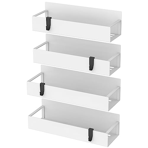 Metal Magnetic Spice Rack for Refrigerator with Hooks White (4 Pack / White)