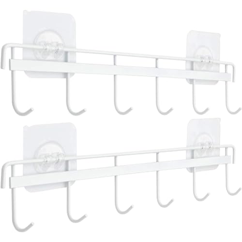 Adhesive Wall Hooks Rack Kitchen Rail (White)
