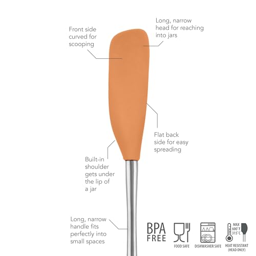 Jar Spatula Silicone Long Stainless Steel Handle Scraper Spatula Apricot Orange (Apricot / Jar Scraper)