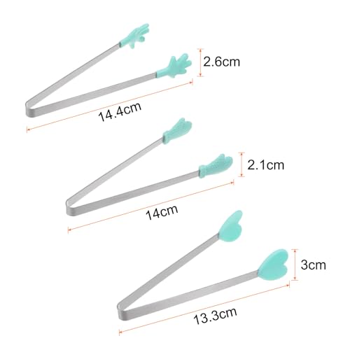 Mini Food Tongs 5.5" Pattern Shape Stainless Steel with Silicon Tips Small Cooking Tongs Kitchen Food Tongs Serving Tongs for Cooking Grilling BBQ Barbecue Kitchen (LightGreen)