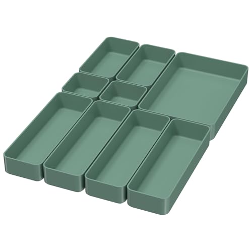 9 Pcs Stackable Drawer Organizer Trays Set (Green)