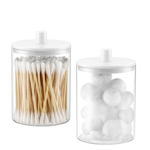 Glass Qtip Holder Dispenser for Bathroom (White / 2 Pack)