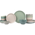 16 Piece Stoneware Dinnerware Set for 4 (Green/Sand/White / 16-Piece Set)