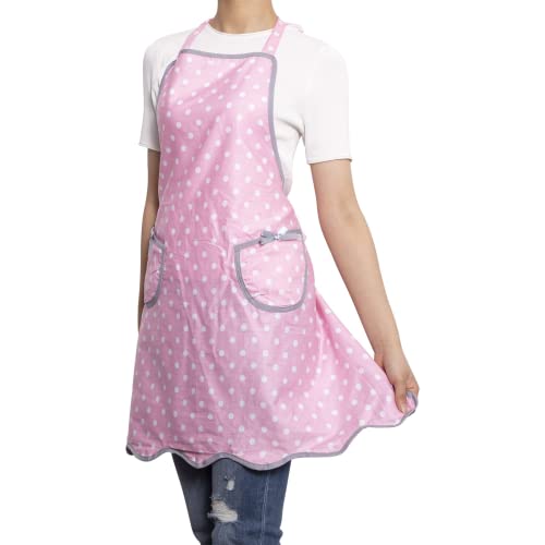 Kitchen Aprons for Women with Pockets (Polka Dots Pink)