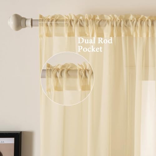 Cream Beige Sheer Curtains 54 X 54 Inches (Cream Beige / 54"W x 54"L (Pack of 2))
