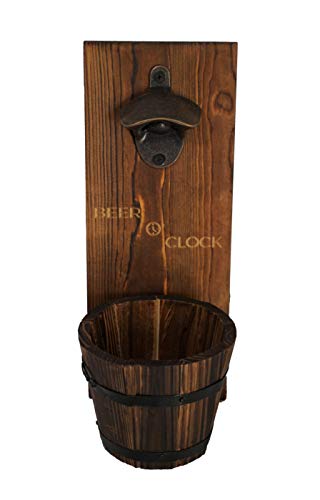 Beer O’ Clock” Rustic Wall Mounted Bottle Opener and Catcher