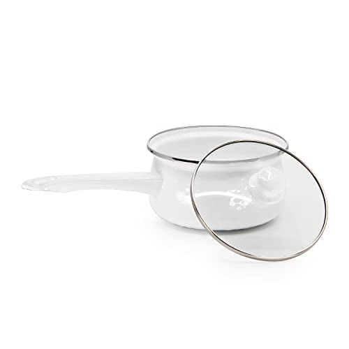 Enamelware Sauce Pan with Handle (Solid White Textured)