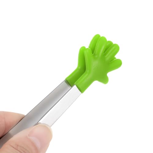 Mini Food Tongs 5.5" Pattern Shape Stainless Steel with Silicon Tips Small Cooking Tongs Kitchen Food Tongs Serving Tongs for Cooking Grilling BBQ Barbecue Kitchen (Green)
