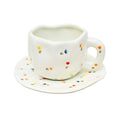 Flower Coffee Mug Fancy Tea Cups and Saucers Set for Mom 10 oz (White & Little Floral)