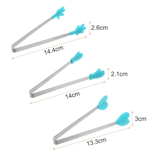 Mini Food Tongs 5.5" Pattern Shape Stainless Steel with Silicon Tips Small Cooking Tongs Kitchen Food Tongs Serving Tongs for Cooking Grilling BBQ Barbecue Kitchen (LightBlue)