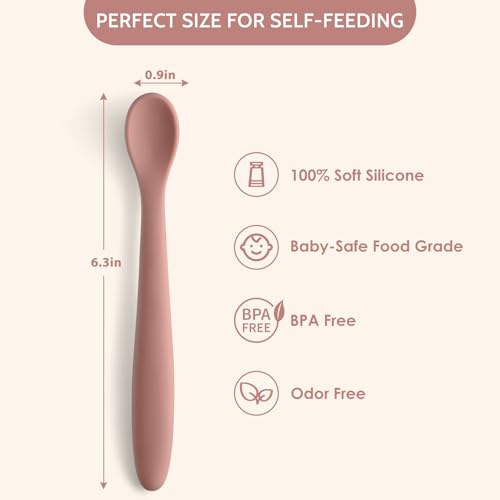 Silicone Baby Feeding Spoons (Pink)