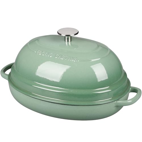 Enameled Oval Cast Iron Dutch Oven Pot with Lid (Sage Green)