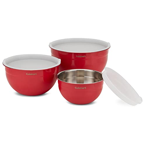CTG-00-SMB Stainless Steel Mixing Bowls with Lids, Set of 3, Red (Red / 3-Piece Nesting Bowl Set)