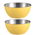 Stainless Steel Salad Bowls Set of 2 Mixing Bowl with Measurement Markings Snacks Bowls (2000ML / Yellow)
