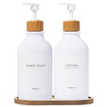 Soap Dispenser Bathroom Set of 2 (White Bottles White Pumps)