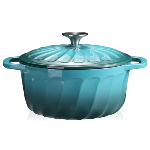 Enameled Cast Iron Dutch Oven Pot with Lid (BlueGreen / 3 QT)